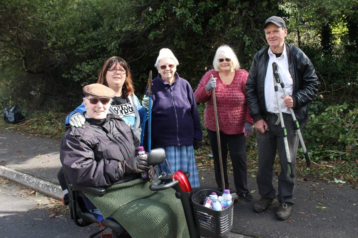 one elder wheelchair user and four walking elders