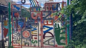 Image of gates leading into St Agnes Adventure Playground in St Pauls Bristol.
